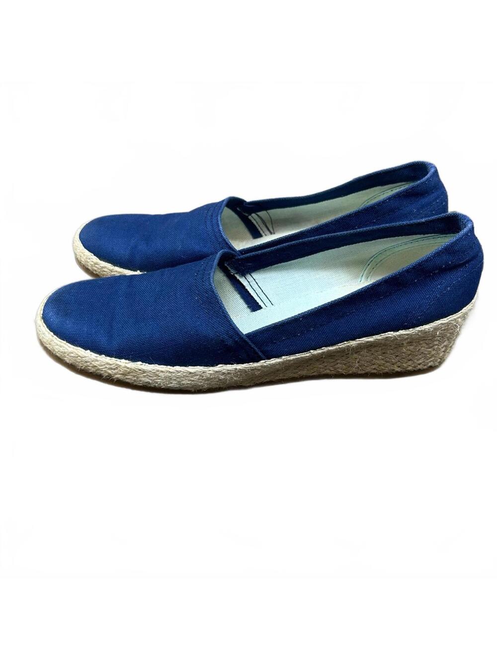 Grasshoppers Navy Blue Canvas Low Wedge Espadrilles | Size 7.5